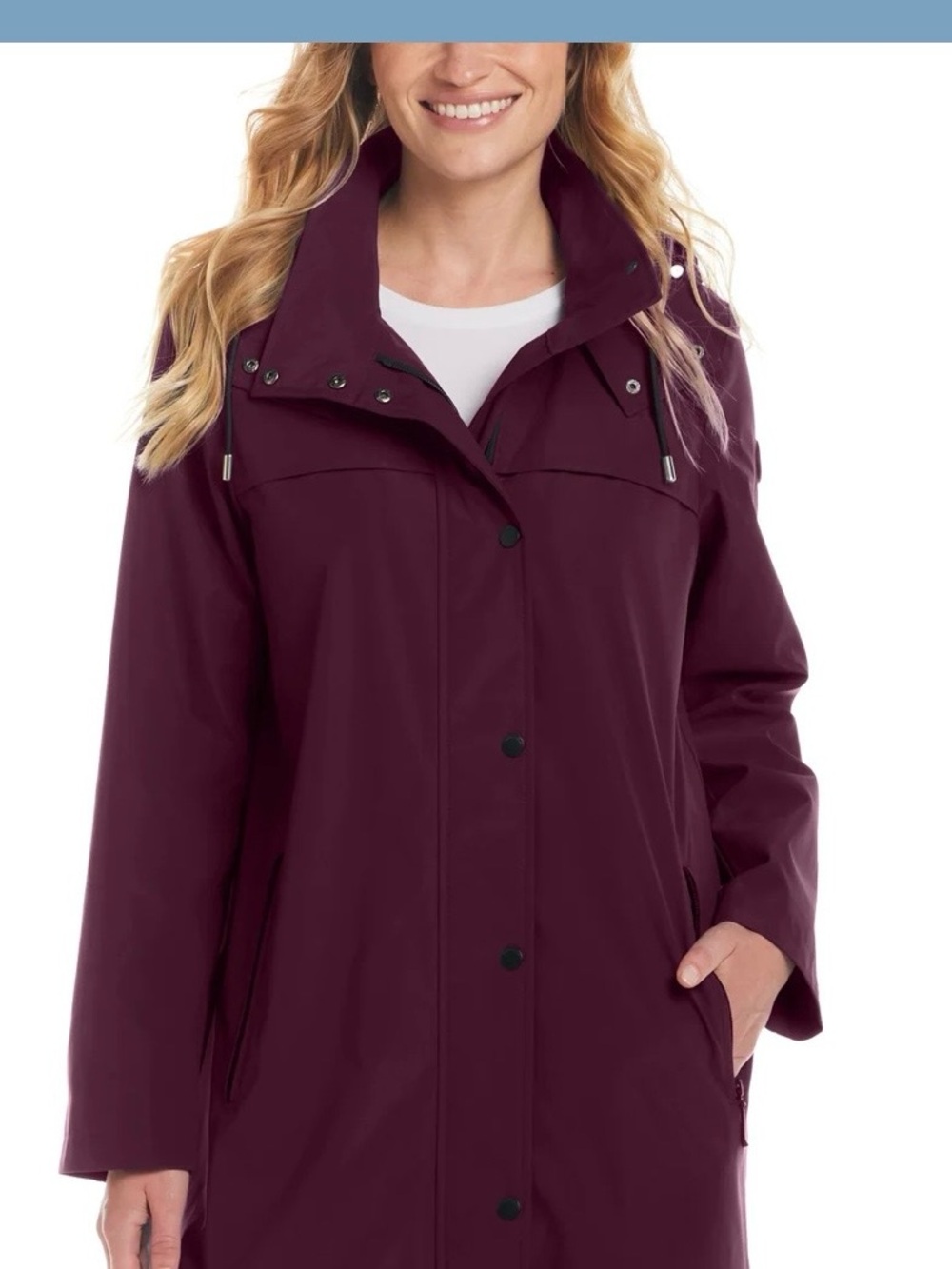 Weatherproof Women's Hooded Trench Coat - Burgundy